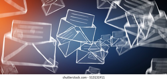 Hand Drawn Email Icon Illustration On Blue Background