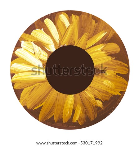 hand drawn eye iris. painted shabby concept eyes apple in brown yellow color. abstract circle acrylic illustration 