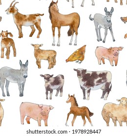 Hand drawn farm animals seamless pattern, Watercolor garden clipart, Watercolor country life summer images clip art, Gardening digital illustration, Cottagecore art
