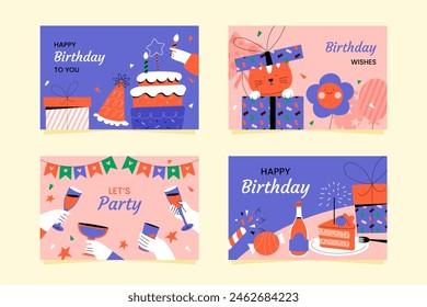 Hand drawn flat birthday celebration horizontal cards set collec - Powered by Shutterstock