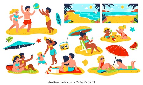Hand drawn flat summer element set collection