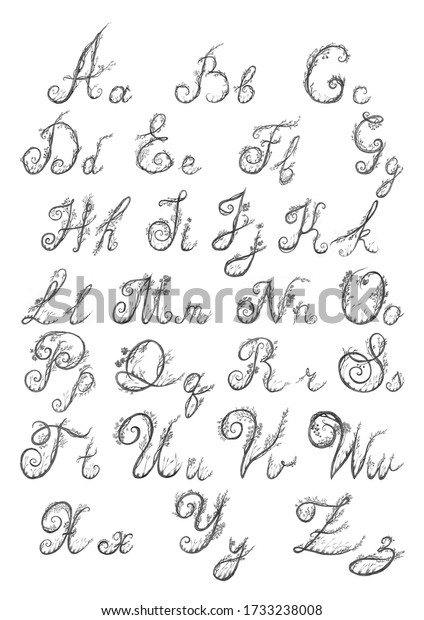 Hand Drawn Floral Alphabet Letters Abcdefghijklmnopqrstuvwxyz Stock Illustration