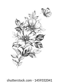 Hand Drawn Floral Bunch Dog Rose Stock Illustration 1459332041
