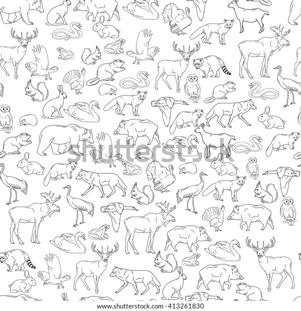 Hand Drawn Forest Animals Animals Seamless Stock Illustration 413261830