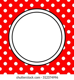 Hand drawn frame with polka dots on red background