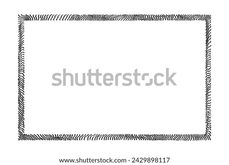 Hand drawn frame wavy scribble, thick hatching along the rim rectangle. Isolated. Curly worms. Sketches shaded and hatched, stroke shapes. Monochrome design elements.  illustration. EPS 10.