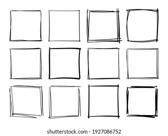 Hand Drawn Frames. Handdrawn Square Frame. Borders Grunge Template Set