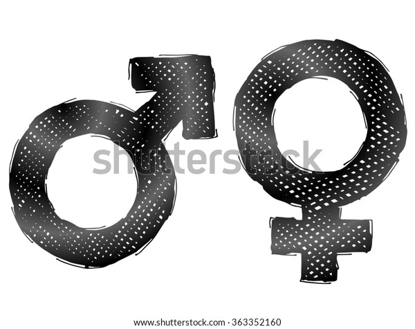 Hand Drawn Gender Symbols With Dark Hatching Sketch Of Man And Woman Signs In Doodle Style 