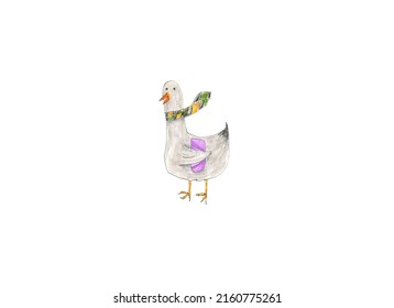 Hand Drawn Goose Illustration, Cute Animal Cartoon.