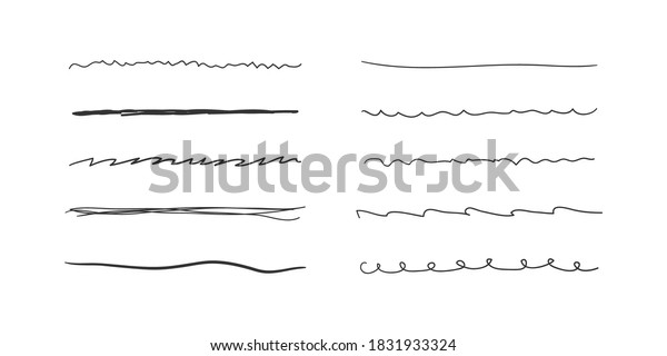 Hand drawn grunge brush strokes. Set of
wavy horizontal lines. Marker hand-drawn line border set and
scribble design elements. Set of art brushes for pen.
