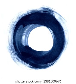 Hand Drawn Grunge Doodle. Dark Blue Ink Brush Stroke In The Form Of A Circle.