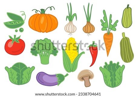 Hand drawn healthy vegitables set. Post card with fresh flat vegitables. Food illustration