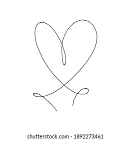 Hand drawn heart with black outline isolated on white background. Continuous line in form of heart. One line drawing. Template for t-shirt, poster, banner, greeting card.
