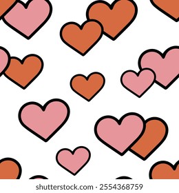 Hand Drawn Heart Seamless Pattern. Love Doodle Tile.