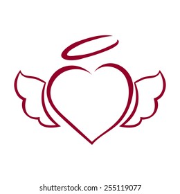 Hand Drawn Heart With Wings And Halo On Top