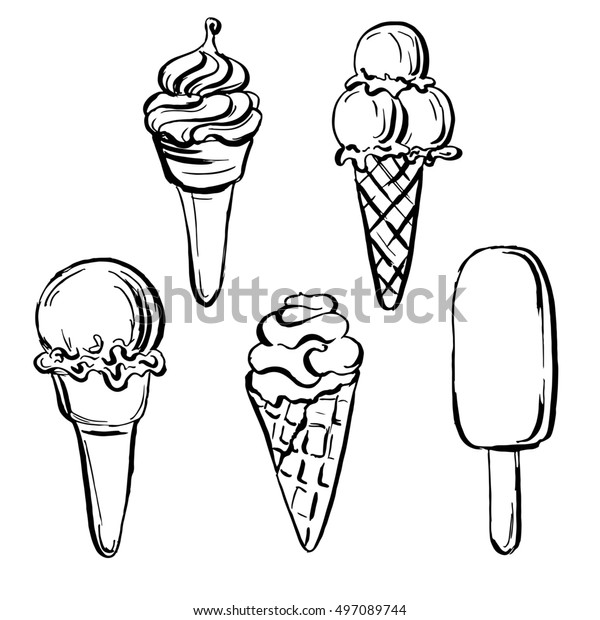 Hand Drawn Icecream Cones Set Black Stock Illustration 497089744