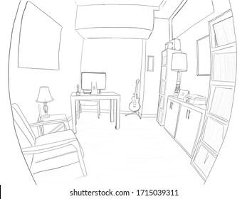 Childrens Kids Room Graphical Sketch Interior Stock Illustration 437839354