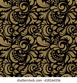 Hand drawn illustration. Design for fabric, wallpaper, background, invitation, wrapping and book covers. Damask seamless pattern in brown colors. Oriental style. Vintage doodle ornament.