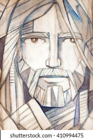 Hand drawn illustration or drawing of Jesus Christ Face
