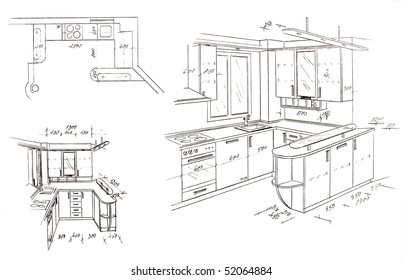 Hand drawn illustration of furniture isolated on white.