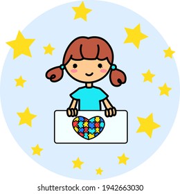 Hand drawn illustration of a girl in the World Autism Awareness Day - Powered by Shutterstock