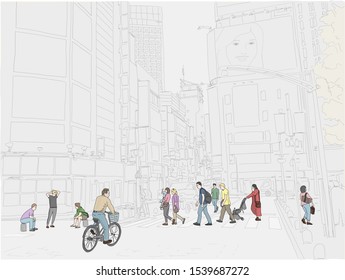 スクランブル交差点 雑踏 のイラスト素材 画像 ベクター画像