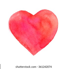 Hand Drawn Illustration Of Red Watercolor Heart.