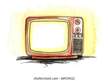 Hand Drawn Illustration Vintage Tv On Stock Illustration 66919612 ...