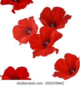 Hand Drawn Illustrations Red Poppy Design For Seamless Pattern. Texture For Fabric, Wrapping, Textile, Wallpaper, Posters, Apparel Illustrations.