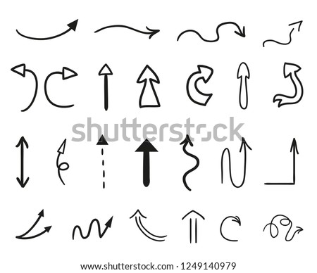 Hand drawn infographic elements on white. Abstract arrows. Line art. Set of different signs. Black and white illustration. Doodles for artwork