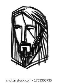 Hand drawn ink illustration drawing Jesus Christ portrait