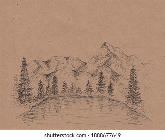 Landscape Hand Draw Mountain Lake Forest Hill Hd Stock Images Shutterstock
