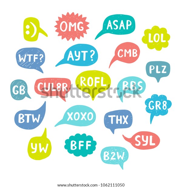 Hand Drawn Internet Acronyms Abbreviations Chat Stock Illustration ...