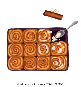 Hand Drawn Isolated Cinnamon Rolls. Cinnamon Rolls Illustration Clipart. Seasonal Autumn Treatment.