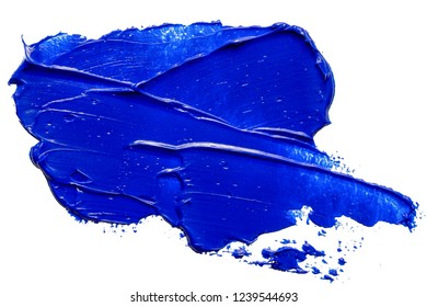 Hand Drawn Isolated Paintbrush Stripe With Blue Color Oil. Splatter Paint Texture. Distress Rough Background. Scratch, Grain, Noise Rectangle Stamp.