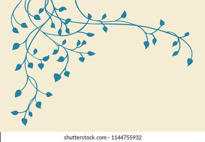 hand drawn ivy and vines in yellow on a blue background in a pretty outline of leaves creeping down the top border in a floral nature pattern - Powered by Shutterstock