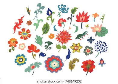 Hand Drawn Japanese Flowers Illustrations Set Stock Illustration ...