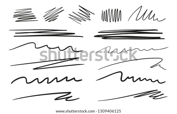 Hand drawn lettering underlines on white. Abstract\
backgrounds with array of lines. Stroke chaotic patterns. Black and\
white illustration. Sketchy elements for posters and\
flyers