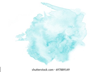 Hand drawn light blue watercolor shape for your design. Creative painted background, hand made decoration