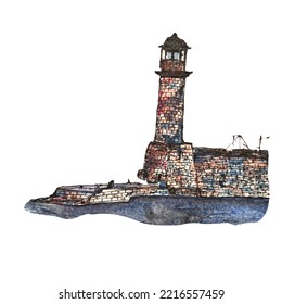 Hand Drawn Lighthouse Sketch A Watercolor Picture