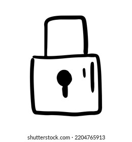 Hand Drawn Lock Padlock. Doodle Protection Security Icon Isolated On White. Sketch Of Security And Protection Element. Symbols Home Protection Illustration