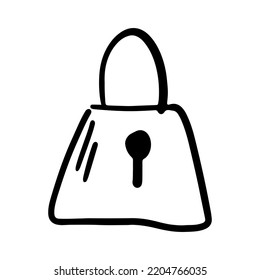 Hand Drawn Lock Padlock. Doodle Protection Security Icon Isolated On White. Sketch Of Security And Protection Element. Symbols Home Protection Illustration