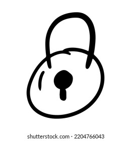 Hand Drawn Lock Padlock. Doodle Protection Security Icon Isolated On White. Sketch Of Security And Protection Element. Symbols Home Protection Illustration