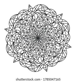 Hand drawn mandala isolated on a white background. Coloring book for children and adults. Simple outline antistress drawing. - Shutterstock ID 1785047165