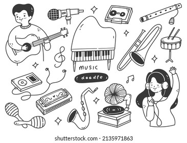 Hand Drawn Music Instruments Doodle Line Art Background