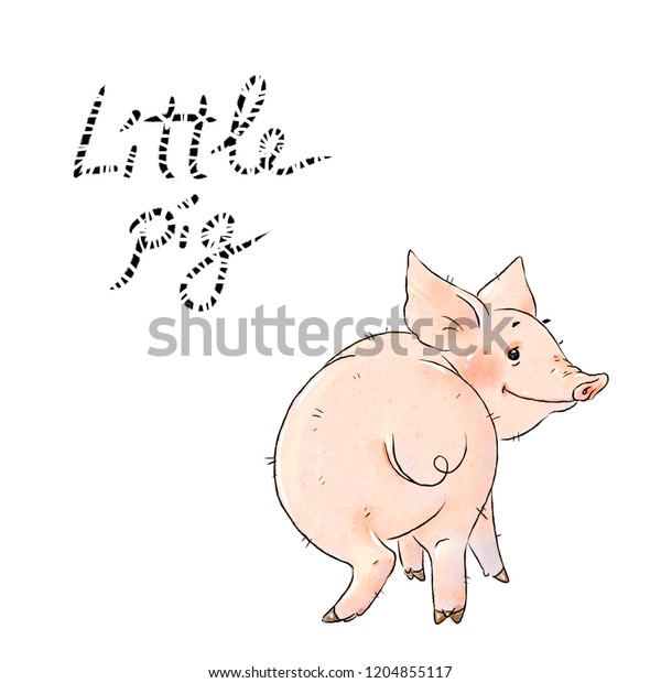 手描きのやんちゃな豚 白い背景にかわいいおかしな子豚 豚の干支 のイラスト素材