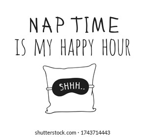 Hand drawn objects about Sleep Routines and text. Cozy Illustration. Creative artwork. Set of doodle and quote