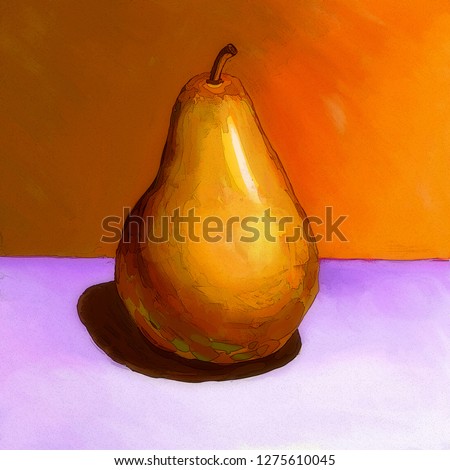 hand drawn oil art pear on the table stylization