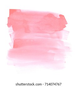 Hand Drawn Pastel Pink Watercolor Brush Stroke Texture. Artistic Design Element Isolated On A White Background