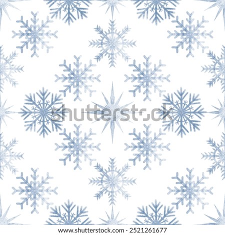 Hand drawn pattern, blue snowflakes, white background. Seamless floral pattern-419.